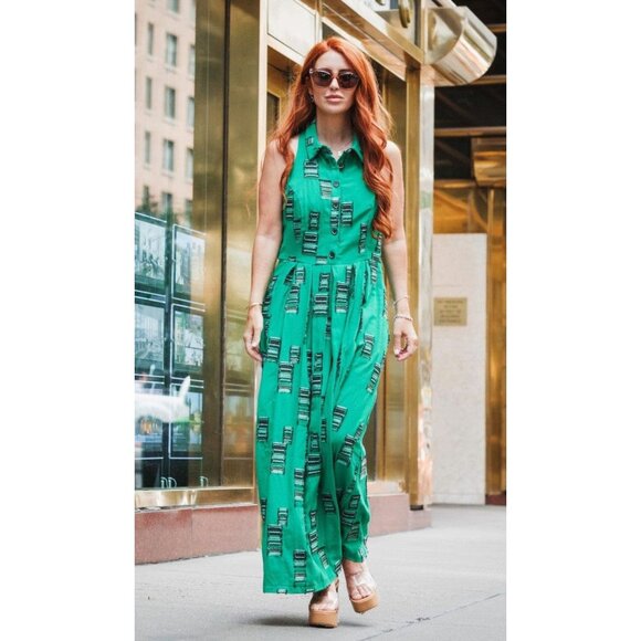 Eva Franco Dresses & Skirts - Eva Franco Green Halter Style Collared Sleeveless Midi Dress with Pockets NWT